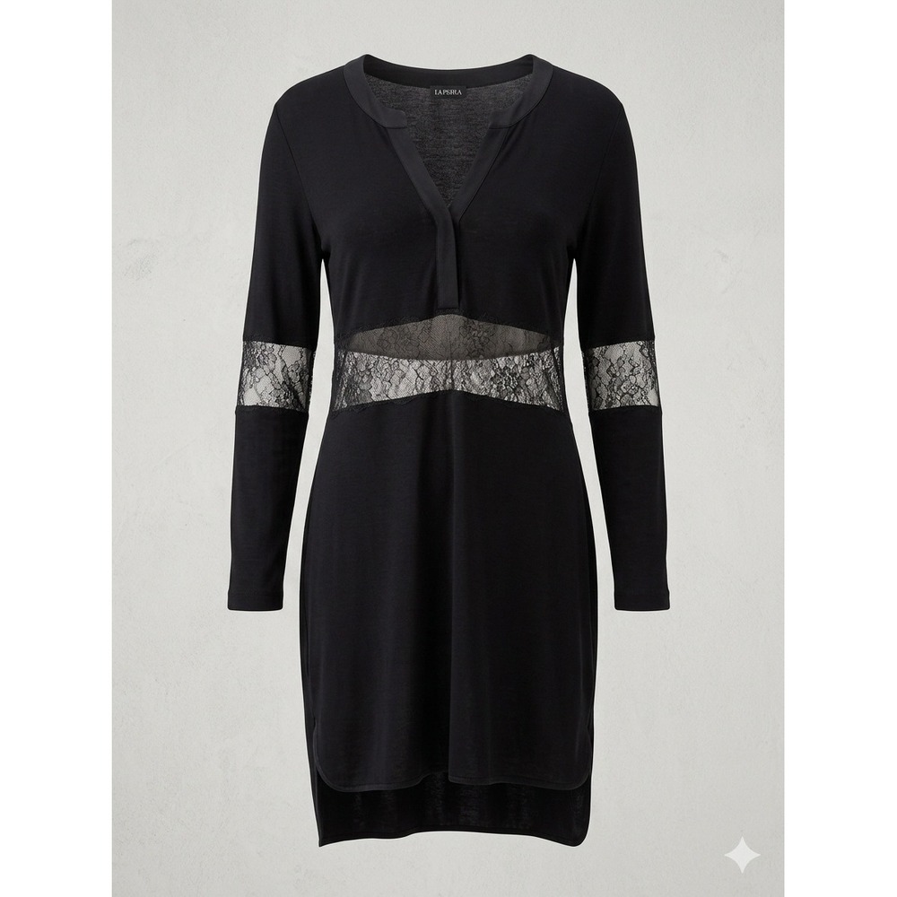 La Perla Black Silk Blend Nightshirt Sleep Dress S Lace Trim Luxury Whimsigoth